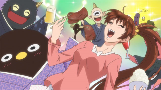 高校生にして除霊師の久賀秋音(くがあかね)は姿に反して大のつく食いしん坊。人間と妖怪がアパートの食堂で垣根なく食事を共にするシーンとそこで交わされる会話も“妖アパ”の見どころのひとつ