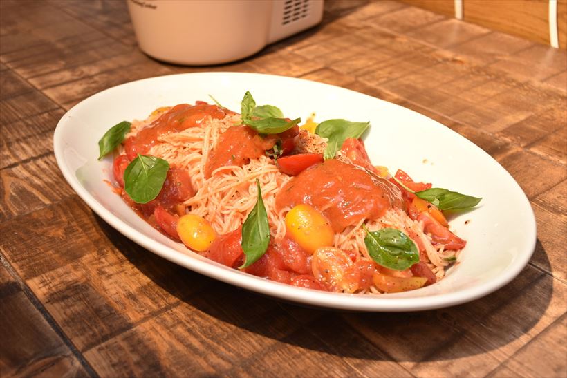 ↑こちらも発表会で試食した「冷製パスタトマトのジュレ添え」