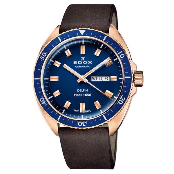 ↑エドックス「デルフィン フリート 1650 リミテッドエディション」34万5600円/Ref. 88004-BRZBU-BUI/自動巻き/200m防水/直径43mm