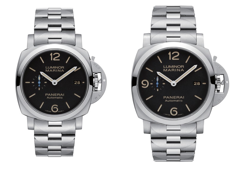 ↑パネライ「ルミノール マリーナ1950 スリーデイズ オートマティック アッチャイオ-42mm」PAM00722(左)、「ルミノール マリーナ1950 スリーデイズ オートマティック アッチャイオ-44m」PAM00723(右)