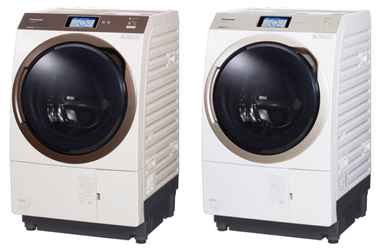 ↑左からノーブルシャンパン、クリスタルホワイト 【SPEC】●サイズ/質量:W600×D722×H1009 mm/79 kg●容量:洗濯・脱水 11.0 kg/乾燥6.0 kg●目安時間(約)(おまかせコース):洗濯時32分、洗濯乾燥時98分●消費電力量:洗濯時68 Wh、洗濯乾燥時890 Wh