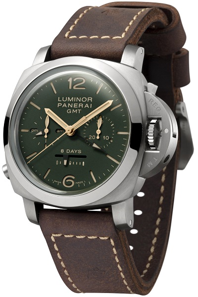 ↑パネライ「ルミノール1950 クロノ モノプルサンテエイトデイズGMT チタニオ-44mm」205万2000円/PAM00737/手巻き/10気圧防水/直径44mm