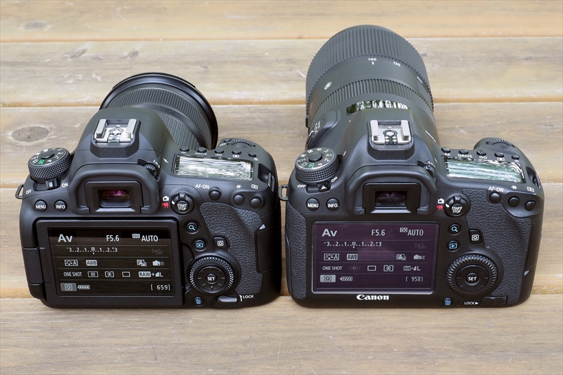 ↑一部のボタン位置にわずかな差はあるが、とてもよく似たEOS 6DマークⅡ(左)とEOS 6D(右)の背面。上面も同様。だから、EOS 6Dユーザーなら違和感なく操作できるだろう