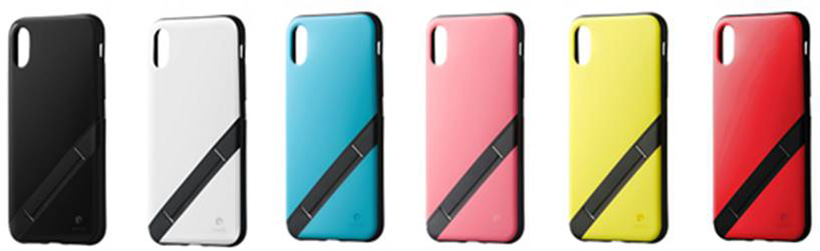 ↑ソフトバンクセレクション「INVOL Stand for iPhone X」 ブラック、ホワイト、シアンブルー、コーラルピンク、レモンイエロー、ブライトレッドの6色展開
