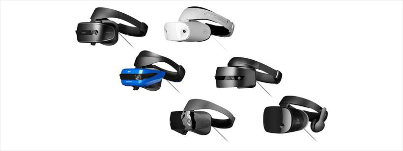 ↑エイサー、ASUS、Dell、HP、レノボ、サムスンなどがWindows Mixed Reality対応ヘッドセットを発売。サムスン製のみ視野角が110度と広く、ヘッドフォンを内蔵していますが、そのほかの基本スペックは変わりません