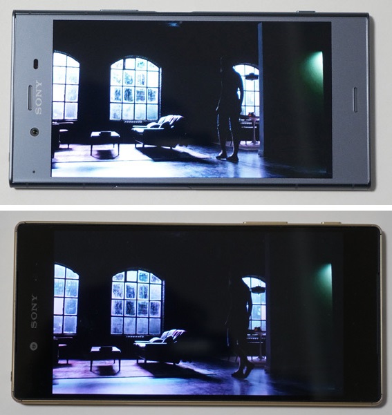 ↑Xperia XZ1(上)とZ5(下)でNetflixのHDRコンテンツを比較。明暗のディティールを再現できる力はHDR対応のXZ1の方が上手。色合いはZ5の方がマゼンタがやや強めに感じられた