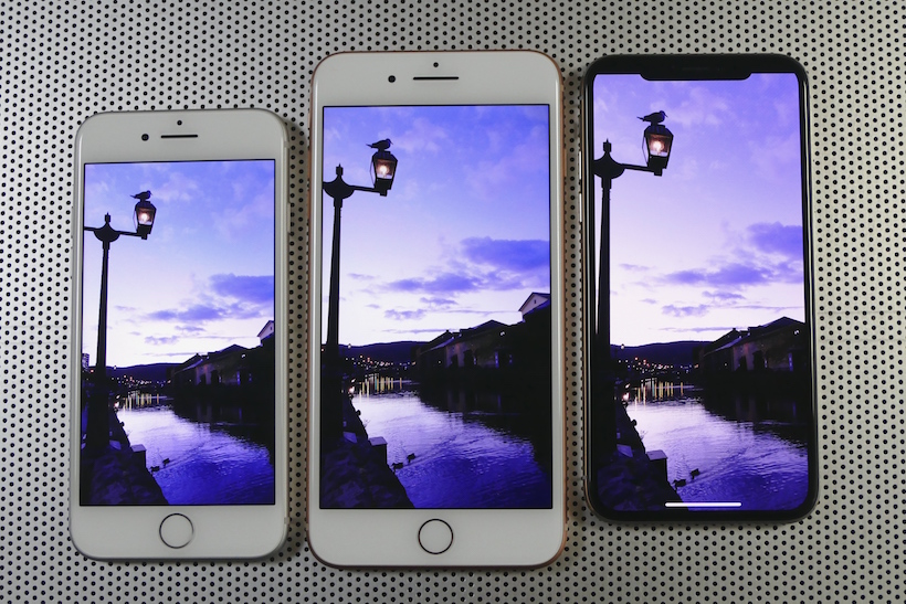 ↑左からiPhone 8、iPhone 8 Plus、iPhone X。画面はXが最も縦に長い