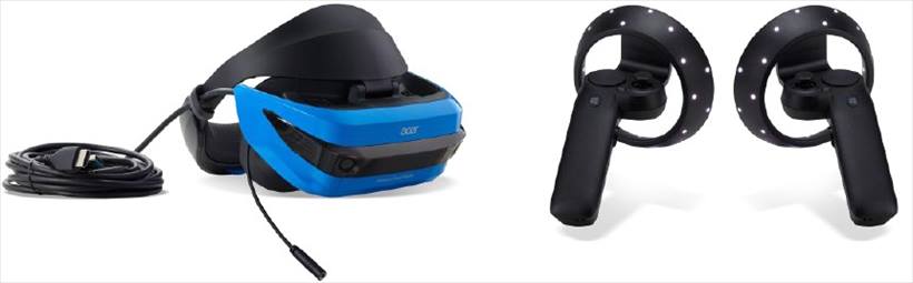 ↑Acer Windows Mixed Realityヘッドセットコンシュマーバージョン「AH101」(ヘッドセット本体+モーションコントローラー2基セット)