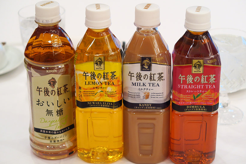 ↑左から「午後の紅茶 おいしい無糖」「午後の紅茶 レモンティー」「午後の紅茶 ミルクティー」「午後の紅茶 ストレートティー」