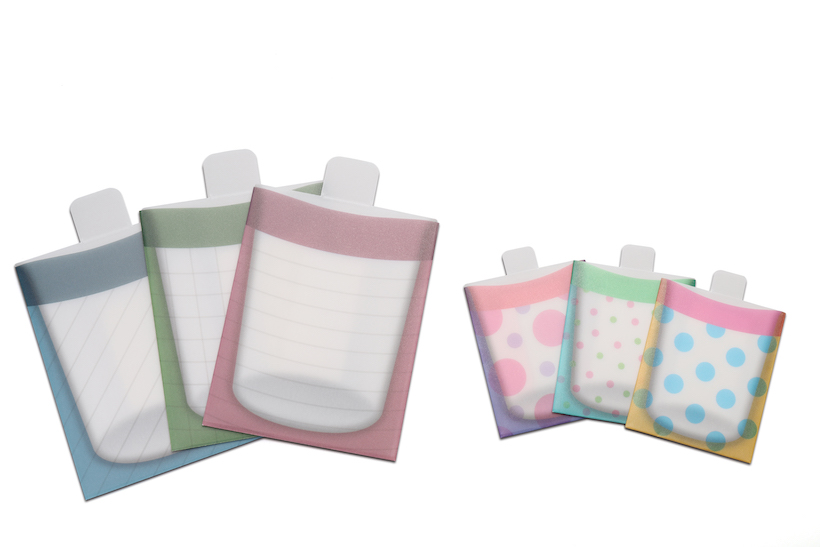 ↑カミテリア「ふせんのゴミ箱」3枚入り 全4柄セット Lサイズ 486円/Sサイズ 378円