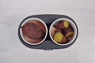 ↑ふかし芋や温野菜を作る蒸し器としても活用可能。ゆで卵などの調理もできます
