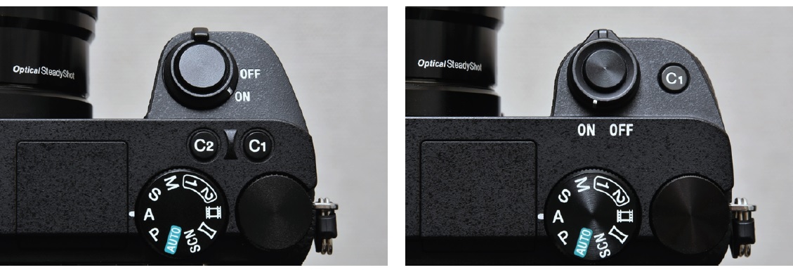 ↑α6300(右)では横方向に太かったグリップが、α6500(左)では細めで深さのあるグリップに変更された。これにより、手が大きな人でもホールドしやすくなった