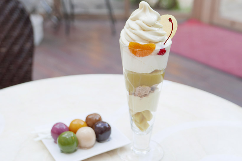 ↑ふなわかふぇ 芋ようかんパフェ/850円(あんこ玉は別メニュー)