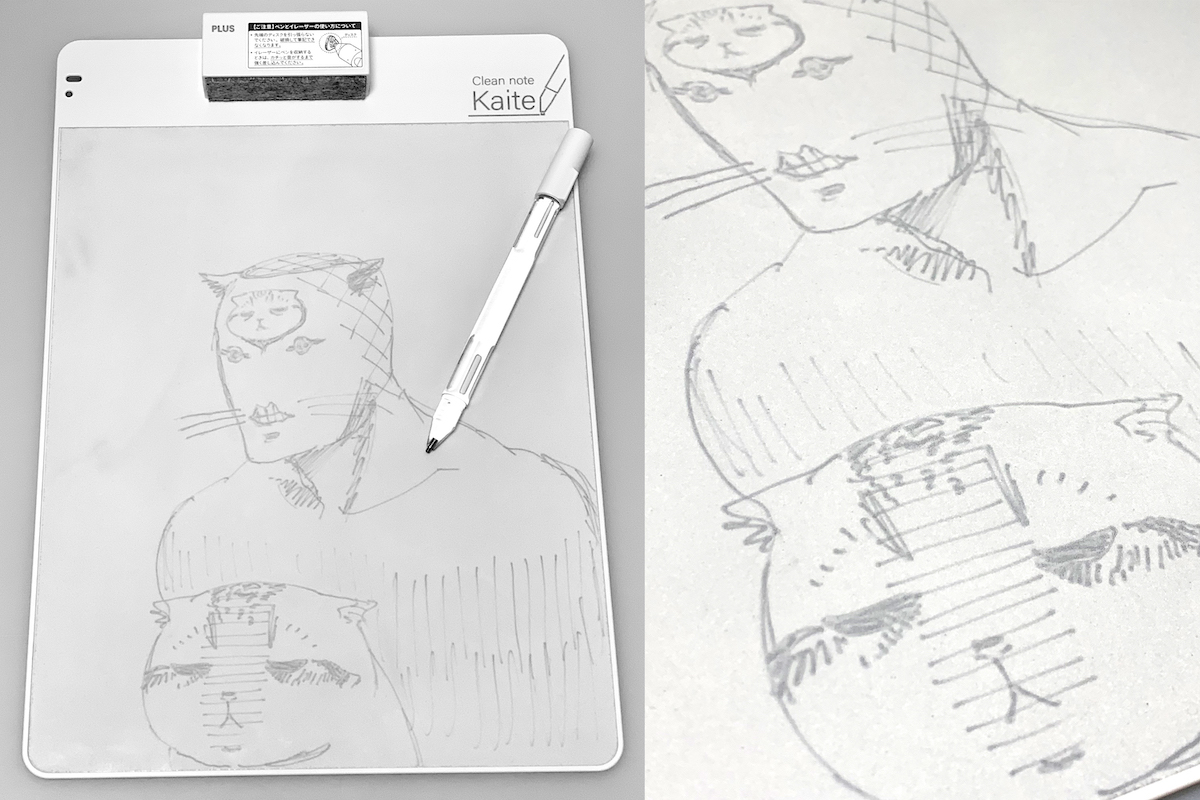 ］↑SNSにアップした、妻の落書き。飼い猫ジムのスタンド「キングクリムニャン」（撫でさせて飼い主の時間を消し飛ばす能力）を表現