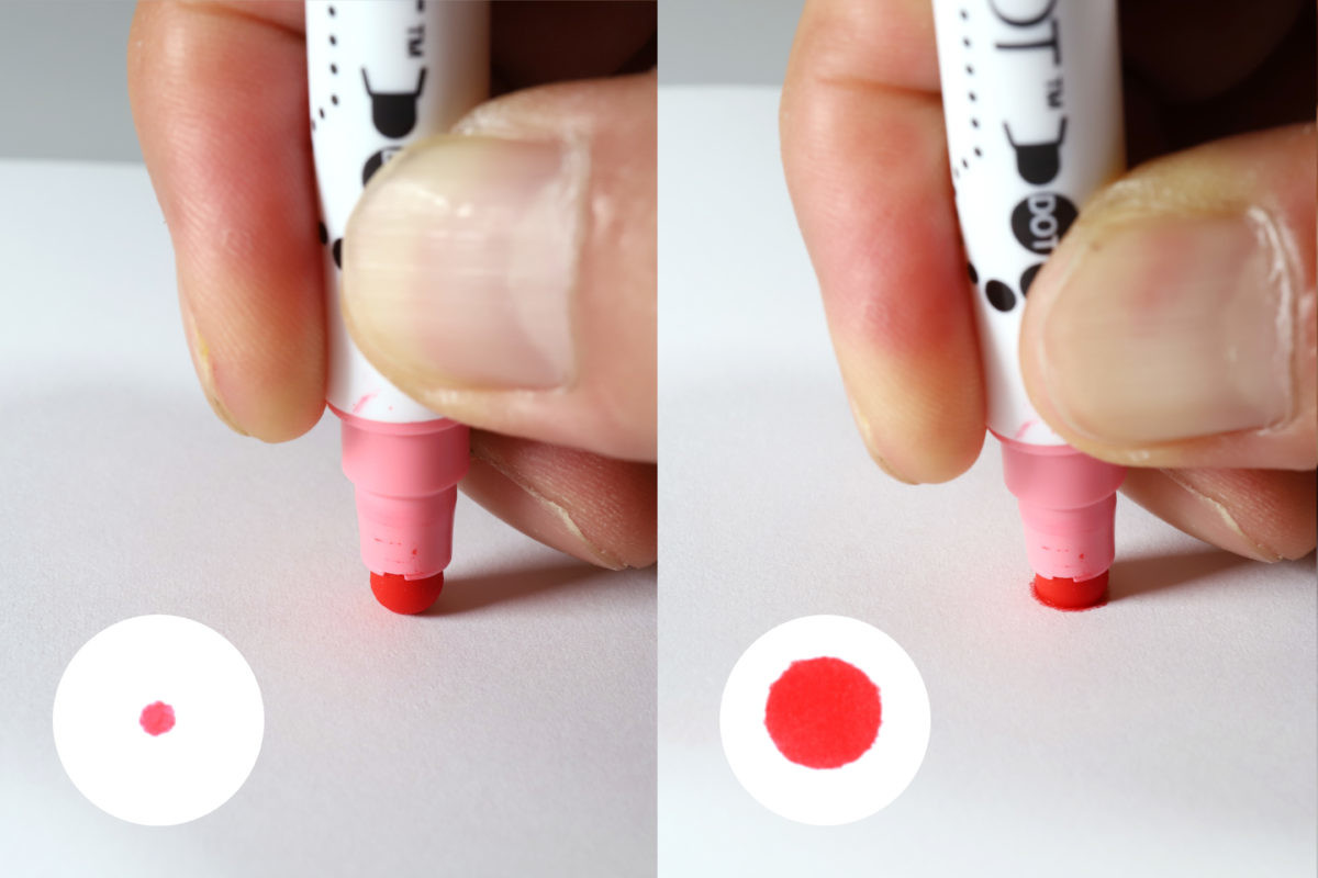↑紙に押し付ける圧によってドットの大小が変わる