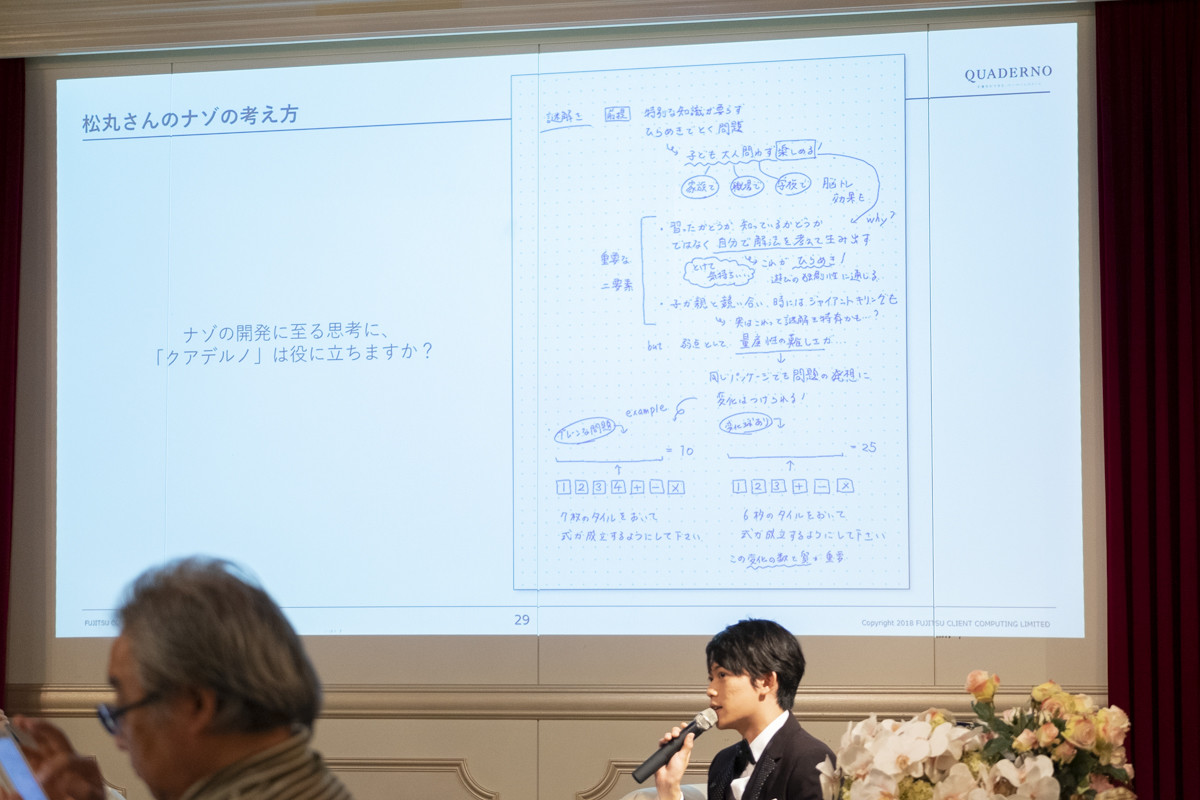 ↑松丸氏が実際にクアデルノを使用した様子。頭に思い浮かんだことをそのまま書けるのが気に入っているのだそう