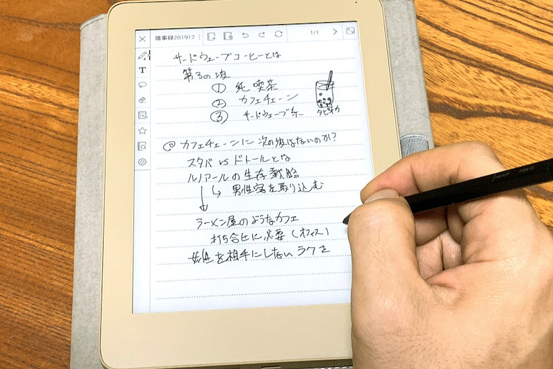 ↑かなりツルツルした板面なので、どうしても走り書きになりがち。個人的にはちょっと苦手な書き味