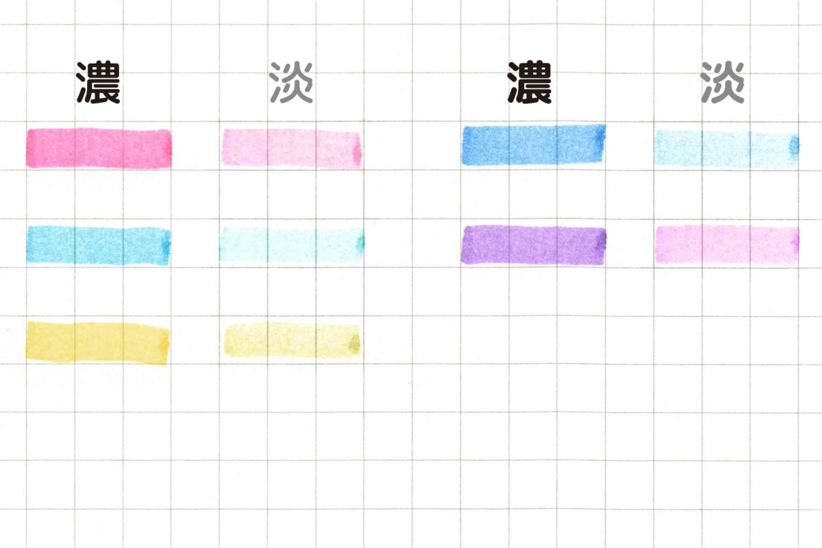 ↑mark+のカラー比較。写真では淡色がかすれて見えるが、実際はしっかり視認できるレベル