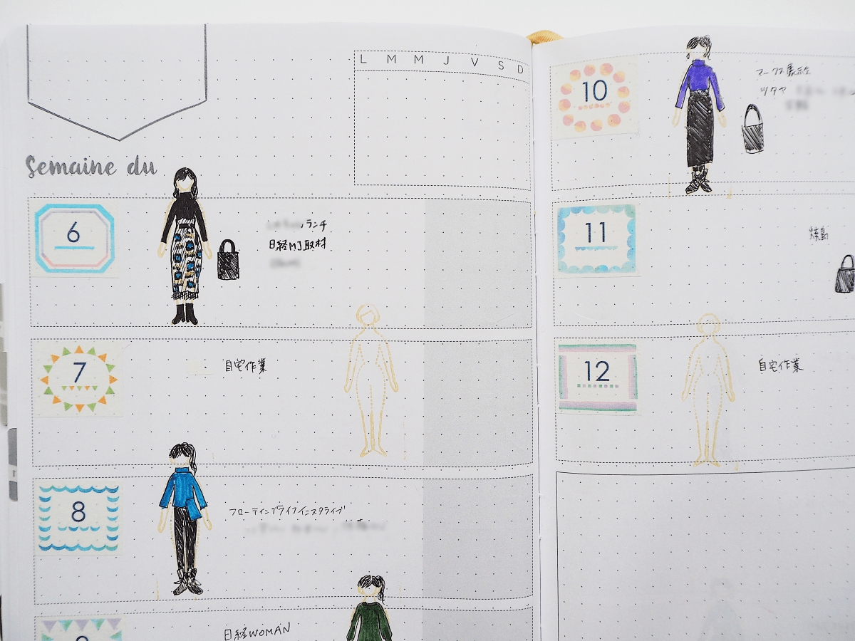 ↑ウィークリーページには、メディアに出演した際や外出した際の服装を記録