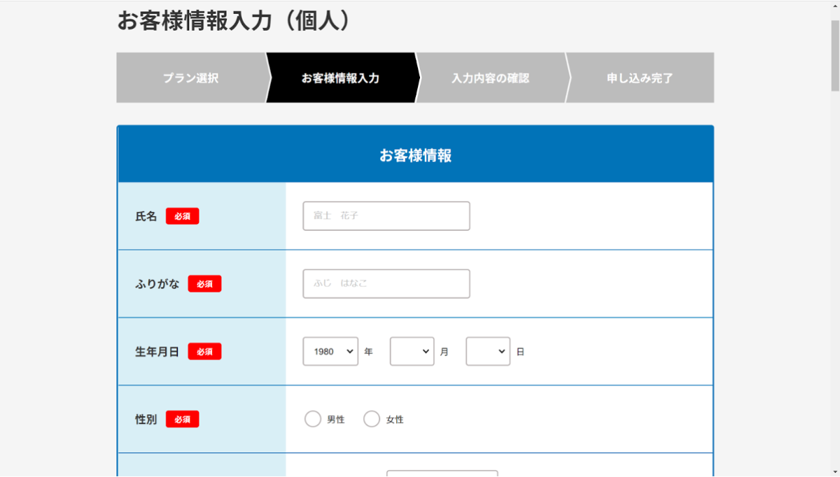 お客様情報入力欄