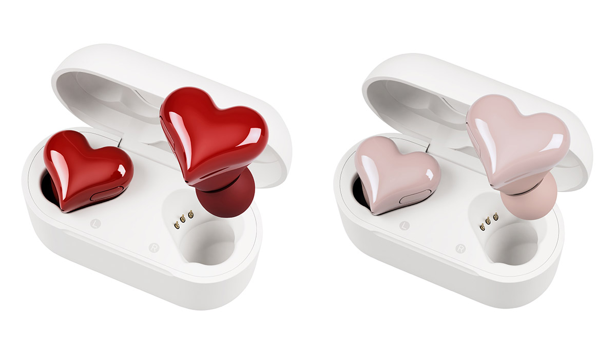 これはかわいい！ アクセサリー感覚で身につけたくなる、ハート型ワイヤレスイヤホン「HeartBuds」