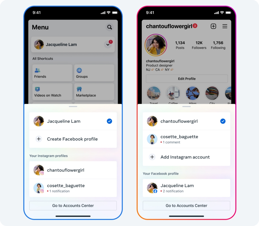 Meta社、FacebookとInstagramアカウントを簡単に切り替えられる新機能をテスト中！