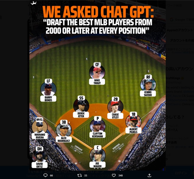 ChatGPTが選出したMLBベストナインが話題！ 右翼にはイチローの名前も
