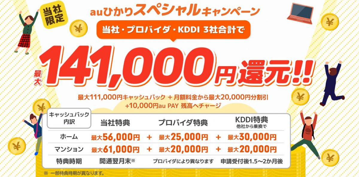 auひかりNEXTのキャンペーンページ