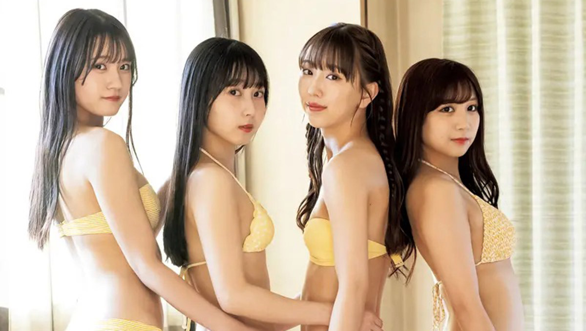 SKE48井上瑠夏・太田彩夏・熊崎晴香・中野愛理がイエロービキニで華やか4ショット【独占カット】