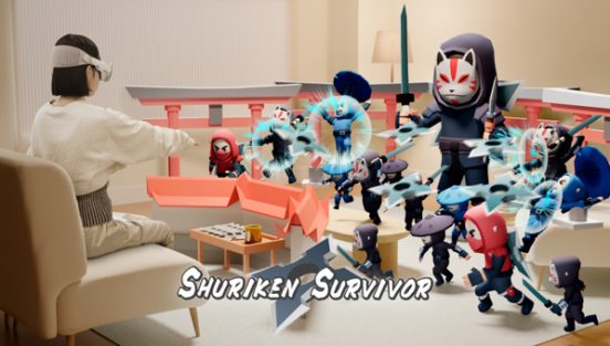 手裏剣で大量の忍者を倒す、Apple Vision Pro向けシューティングアプリ「Shuriken Survivor」