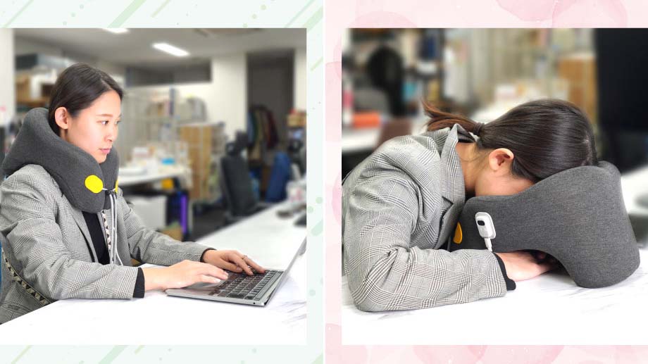 オフィスで着けるのはアリかナシか…？ 3980円のヒーターネックピロー「秒であったか寝落ち枕」