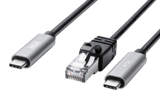 LANポートなしPCでも有線接続＆急速充電OK！ 1本2役のUSB-C変換ケーブル