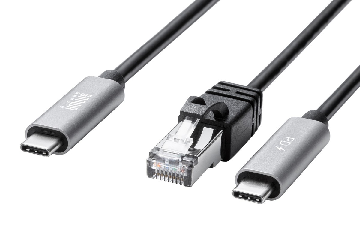 LANポートなしPCでも有線接続＆急速充電OK！ 1本2役のUSB-C変換ケーブル