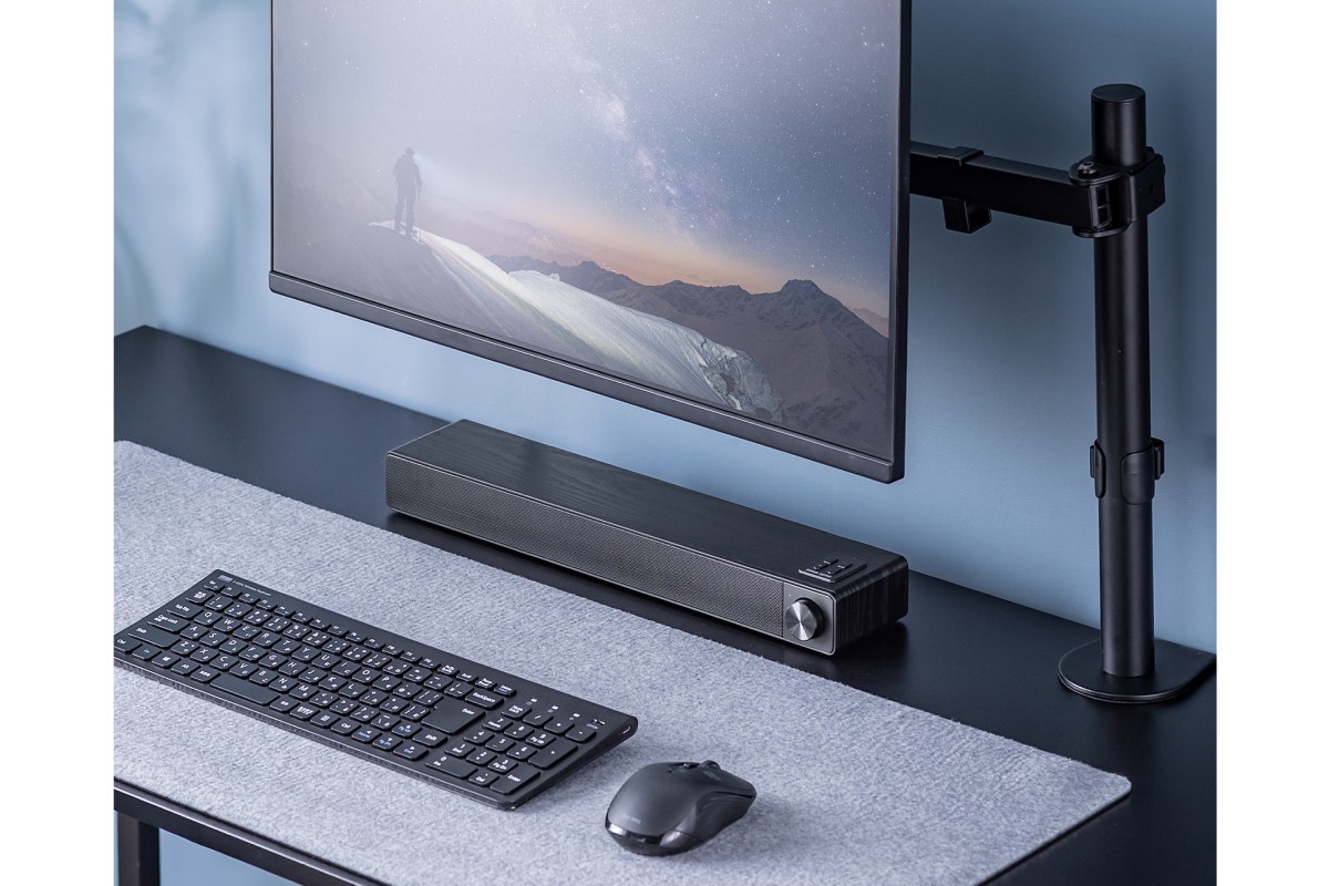PCモニターや小型テレビにピッタリ！ 高さ46mmのコンパクトサウンドバー「400-SP120」