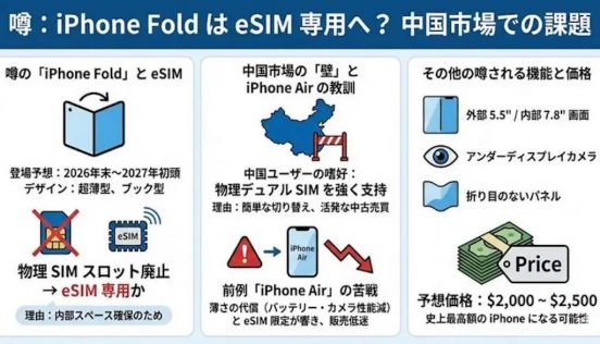 折りたたみiPhone、eSIM専用になる？ 中国だけは例外か