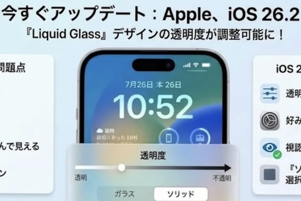 「結局、可読性は重要」iOS 26.2、リキッドガラスの調整機能を追加