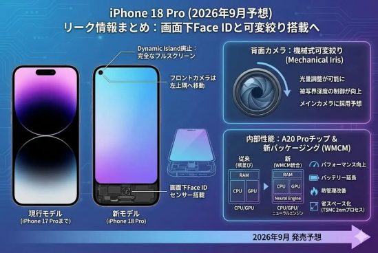 次期iPhone 18 Pro、フロントカメラを脇に追いやって何するつもり？