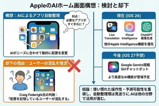 却下は正解？ iPhone、ホーム画面でAIを活用した「アプリ自動整理」を検討していた