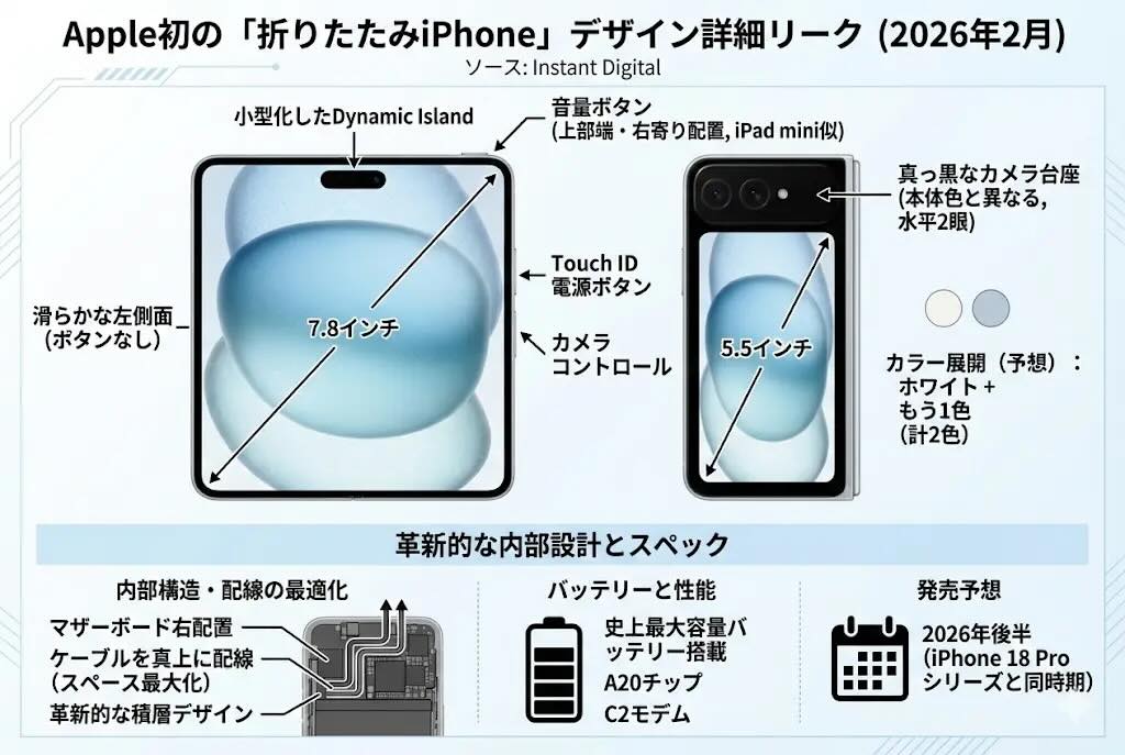 アップル初の折りたたみiPhone、ついに詳細なデザインが流出！