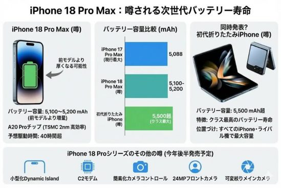 最大5200mAh？ 次期iPhone 18 Pro Max、バッテリー増量の可能性浮上