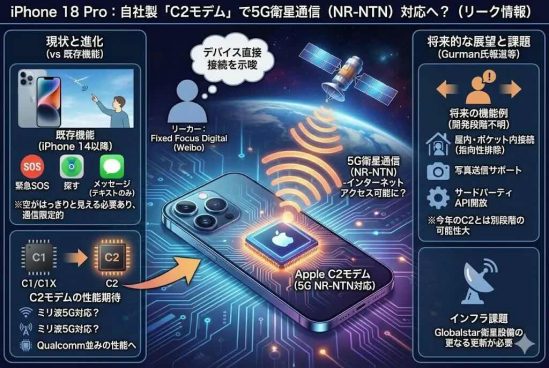 次期iPhone 18 Pro、新チップで5G衛星通信に対応？
