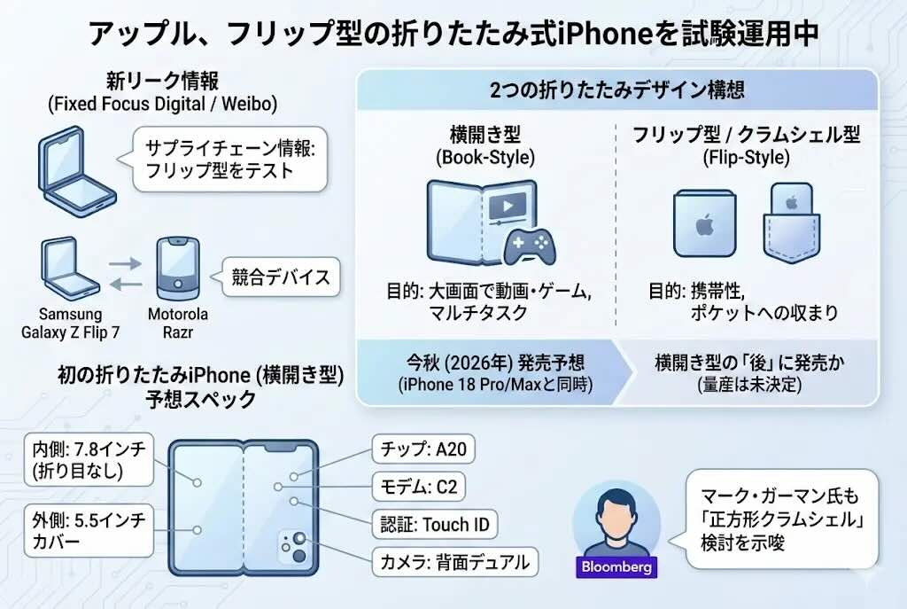 アップル、携帯性重視の「フリップ型iPhone」を開発中？