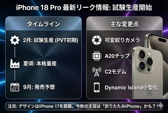 質実剛健の進化へ！ 次期iPhone 18 Pro、試験生産に突入