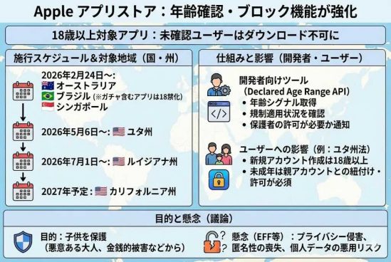 アップル、アプリの年齢確認機能を一部の国で導入