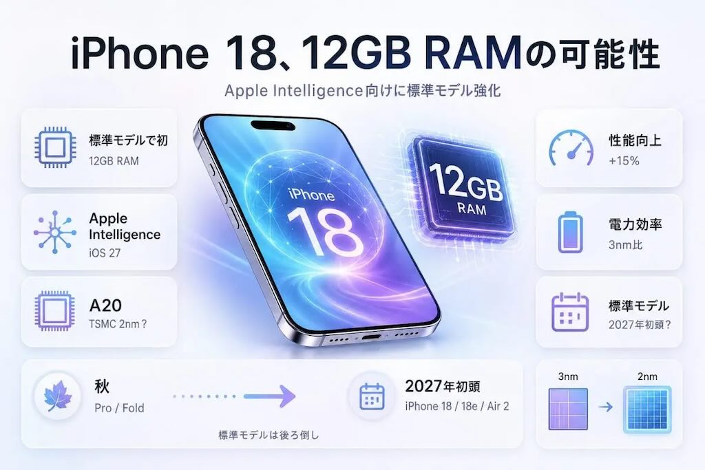 お得な予感！ 次期iPhone 18、メモリが12GBに増量か