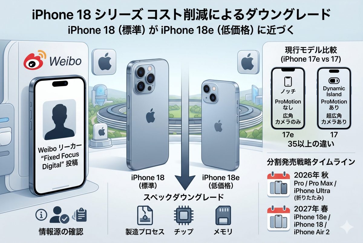 iPhone 18のスペック、コスト削減で「e」が付く低価格モデルと同等になっちゃうかも