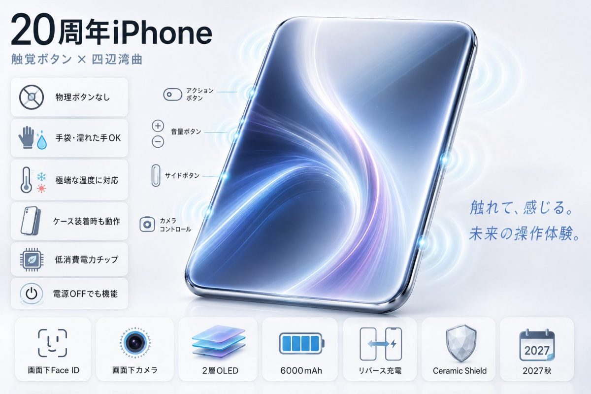20周年iPhone、ついにソリッドステート式ボタンを搭載？