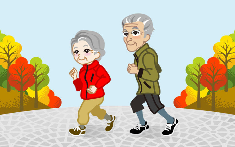 32364336 - running senior couple in the autumn park