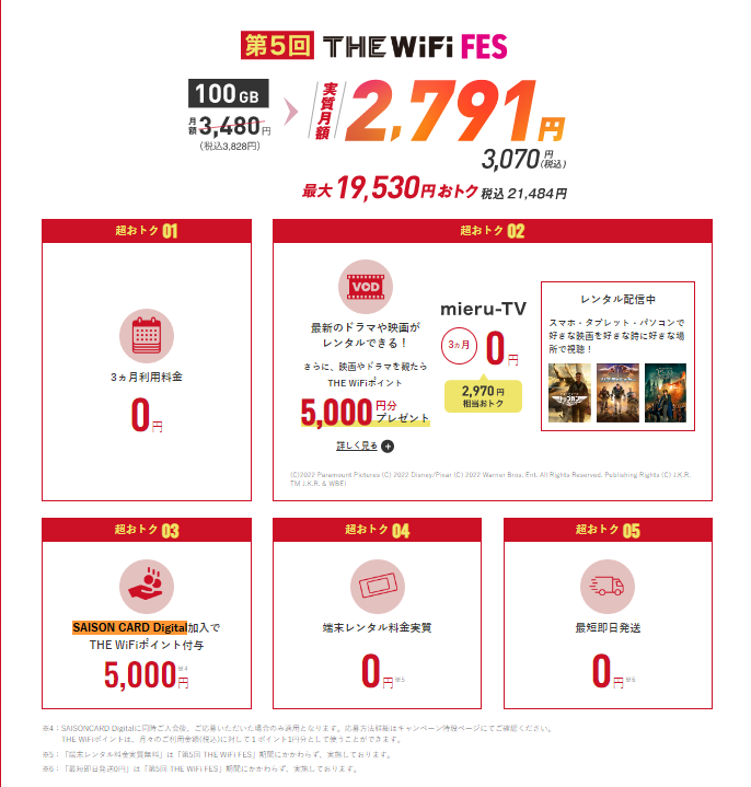 おトクなキャンペーン実施中！ THE WiFi FES - 【公式】THE WiFi - 今なら、実質月額2,793円！ 30日間お試し＆_ - thewifi.co.jp
