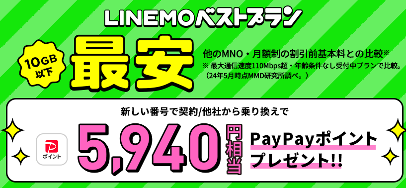 LINEMOベストプラン対象！PayPayポイントプレゼントキャンペーン
